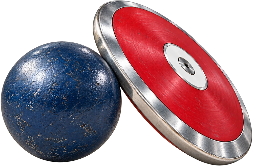 Navy shot put and red discus from the Cousino design pack